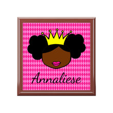 Load image into Gallery viewer, Cocoa Cutie Princess Vibes Jewelry Box, Keepsake Box-Wood &amp; Ceramic Tile Top (PICK SKIN TONE)
