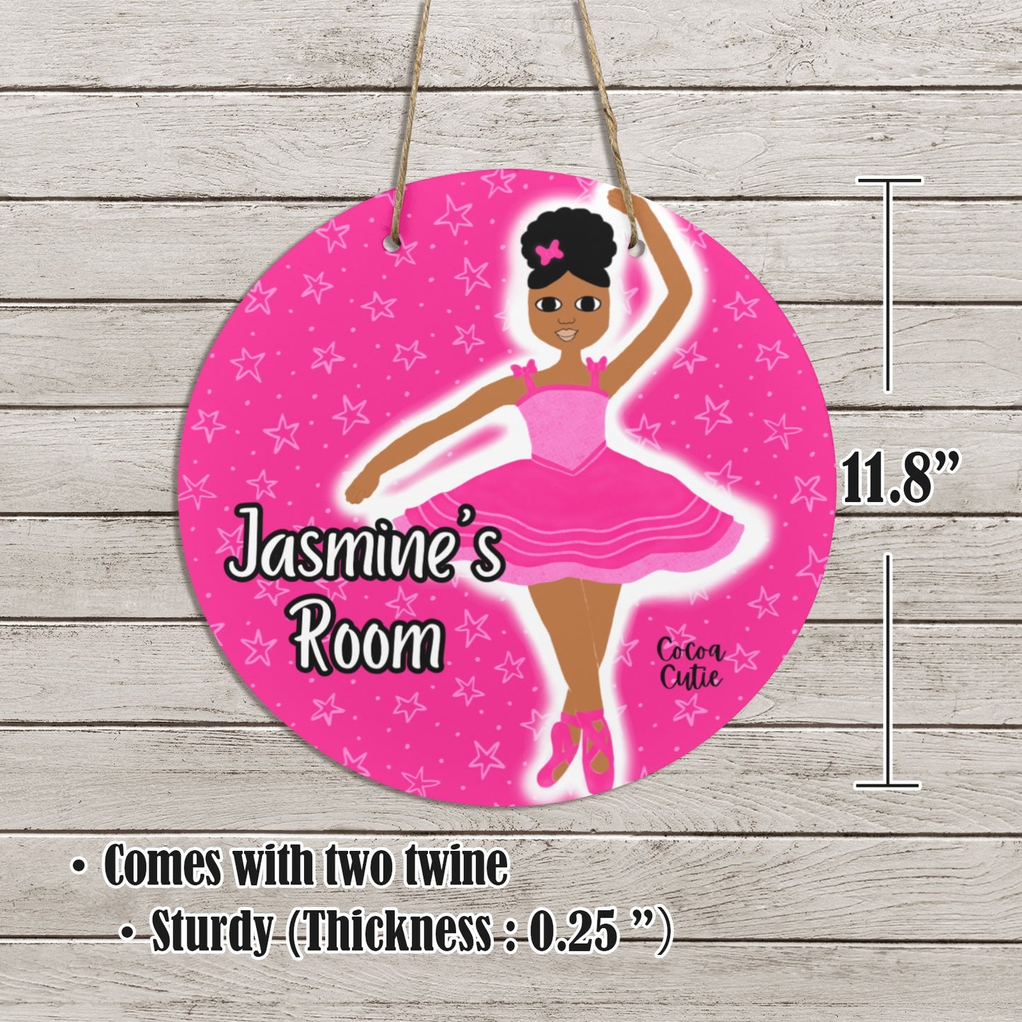 Cocoa Cutie Pink Dancer Round Wooden Wall Door Sign 11.8''