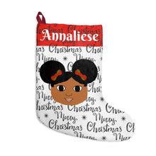 Load image into Gallery viewer, Cocoa Cutie Christmas Afro Puffs Christmas Stockings (PICK YOUR SKIN TONE)
