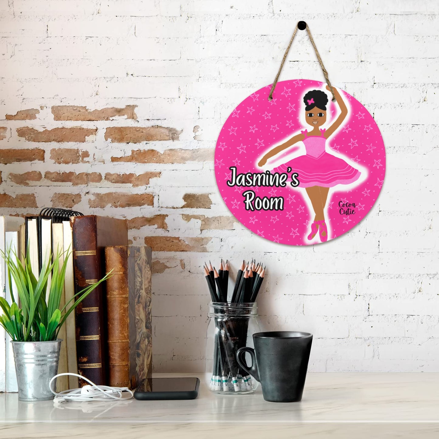 Cocoa Cutie Pink Dancer Round Wooden Wall Door Sign 11.8''