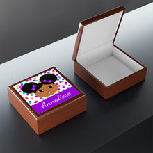 Load image into Gallery viewer, Cocoa Cutie Afro Puffs Purple Jewelry Box, Keepsake Box-Wood &amp; Ceramic Tile Top (PICK SKIN TONE)
