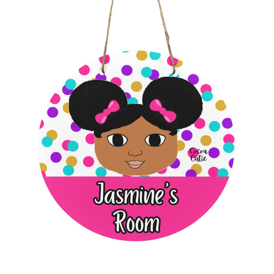 Cocoa Cutie Afro Puffs Round Wooden Wall Door Sign 11.8''