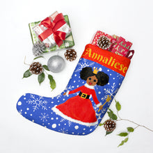 Load image into Gallery viewer, Cocoa Cutie Christmas Princess Christmas Stockings (PICK YOUR SKIN TONE)

