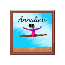Load image into Gallery viewer, Cocoa Cutie Active Cutie Gymnast Jewelry Box, Keepsake Box-Wood &amp; Ceramic Tile Top (PICK SKIN TONE)
