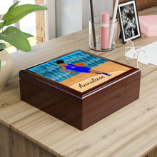 Load image into Gallery viewer, Cocoa Cutie Basketball Girl Jewelry Box, Keepsake Box-Wood &amp; Ceramic Tile Top (PICK SKIN TONE)
