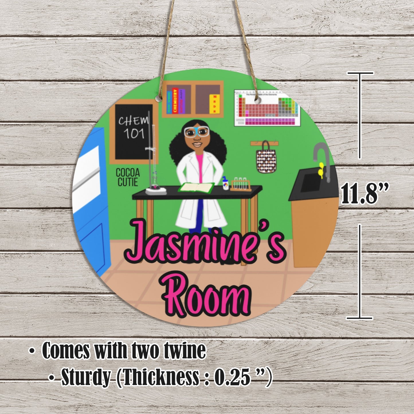 Cocoa Cutie Chemist Girl Round Wooden Door Sign 11.8''