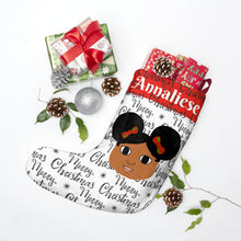 Load image into Gallery viewer, Cocoa Cutie Christmas Afro Puffs Christmas Stockings (PICK YOUR SKIN TONE)
