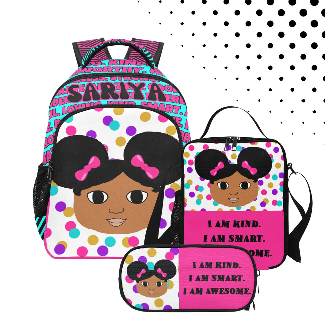 BUNDLE-3PC Cocoa Cutie I Am Affirmation Girl Pink Multifunctional BACKPACK SET (PICK YOUR SKIN TONE)