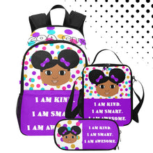 Load image into Gallery viewer, BUNDLE-3PC BACKPACK SET Cocoa Cutie I Am Affirmation Girl PURPLE (PICK YOUR SKIN TONE)
