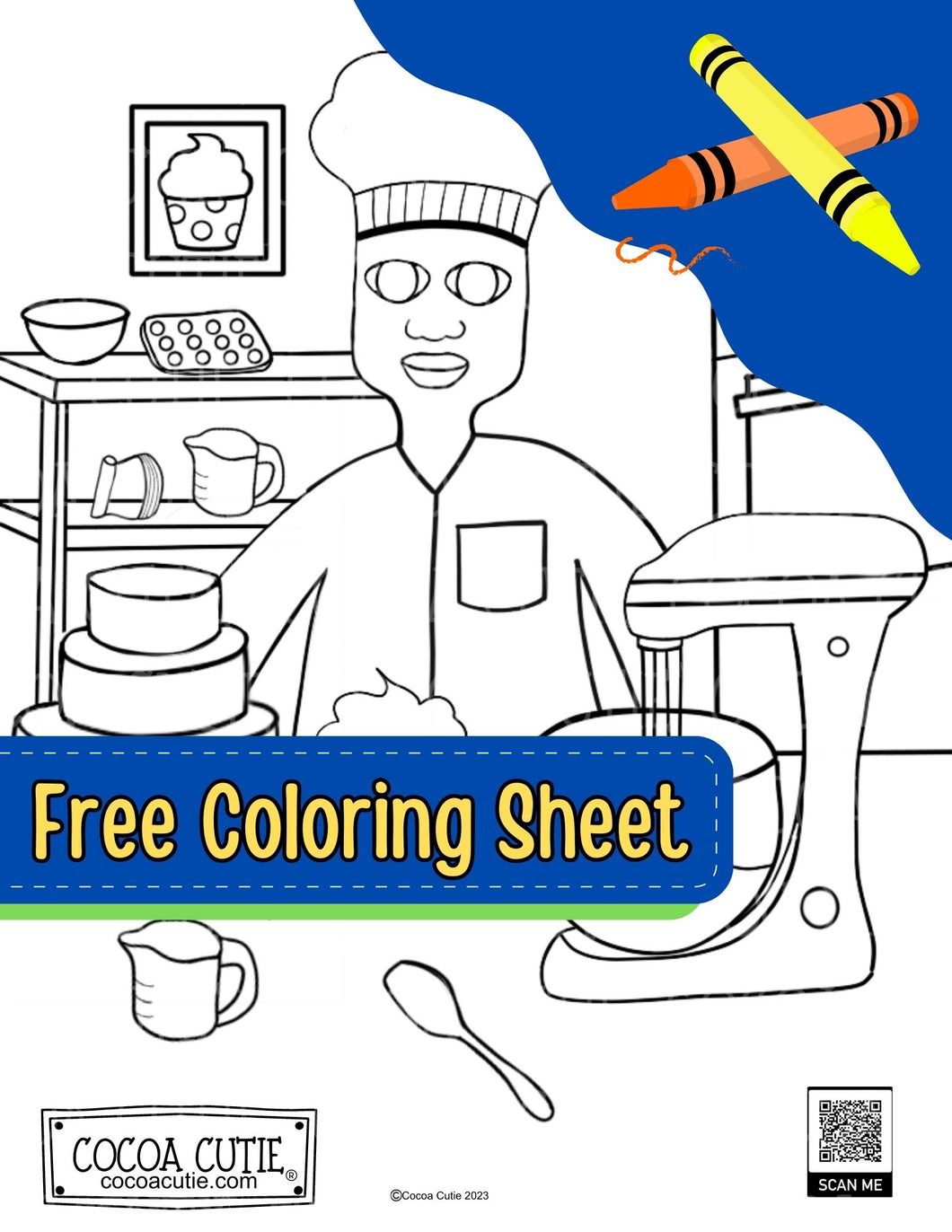 FREE-Cocoa Cutie Coloring Sheet Baker Boy