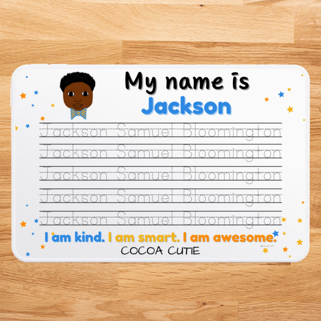 Cocoa Cutie Bow Tie Boy Orange Kid's Personalized Whiteboard NAME (PICK YOUR OWN SKIN TONE)
