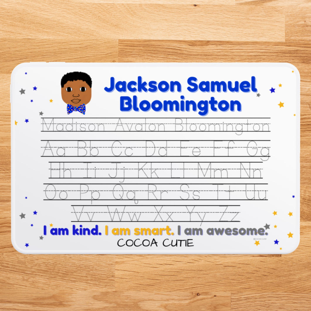 Cocoa Cutie Bow Tie Boy Yellow Kid's Personalized Whiteboard ABC (PICK YOUR OWN SKIN TONE)