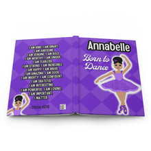 Load image into Gallery viewer, Cocoa Cutie Personalized HARDCOVER Journal- Purple Dancer (PICK YOUR SKIN TONE)

