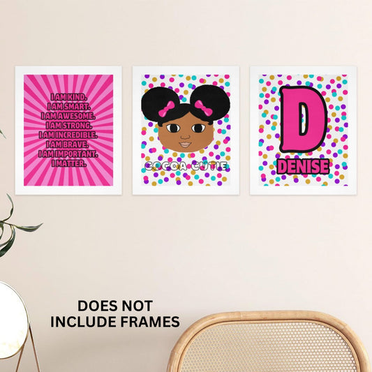 Cocoa Cutie Affirmations Wall Art Collage Pink Afro Puffs (PICK SKIN TONE)