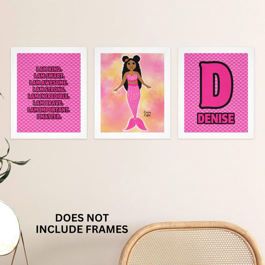 Cocoa Cutie Affirmations Wall Art Collage Pink Mermaid (PICK SKIN TONE)