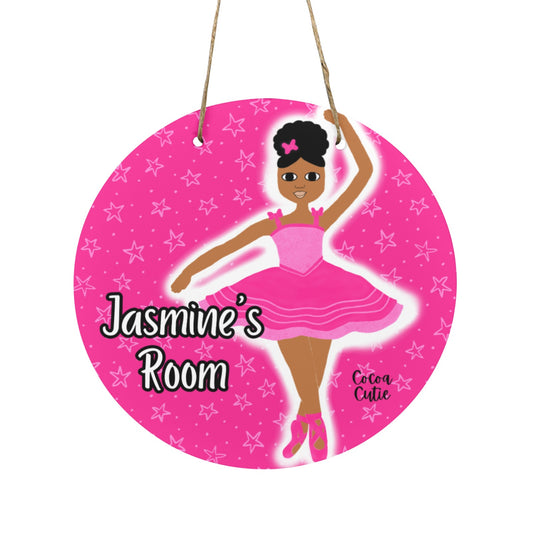 Cocoa Cutie Pink Dancer Round Wooden Wall Door Sign 11.8''