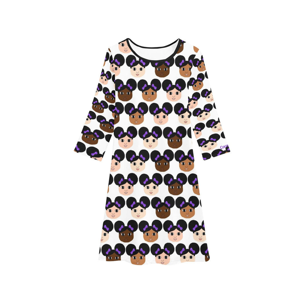 Cocoa Cuties Afro Puffs Long Sleeve Dress (PINK OR PURPLE)