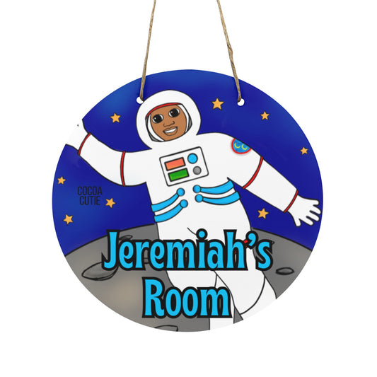 Cocoa Cutie Astronaut Boy  Round Wooden Wall Door Sign 11.8''