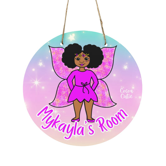 Cocoa Cutie Fairy Round Wooden Wall Door Sign 11.8''