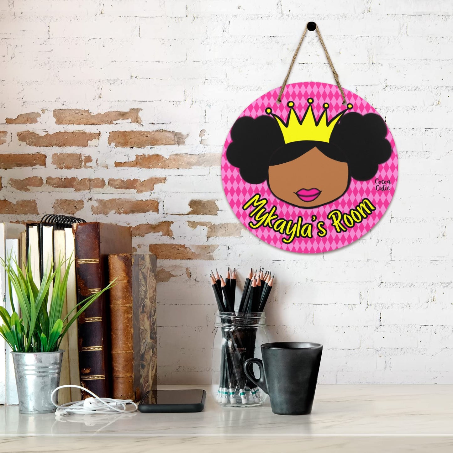 Cocoa Cutie Princess Vibes Round Wooden Wall Door Sign 11.8''