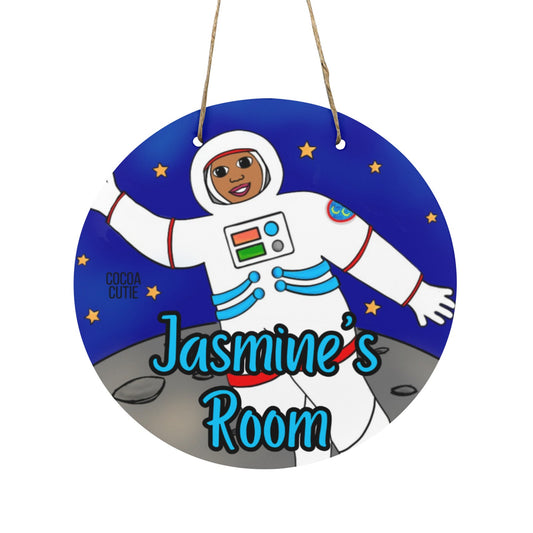 Cocoa Cutie Astronaut Girl Round Wooden Wall Door Sign 11.8''