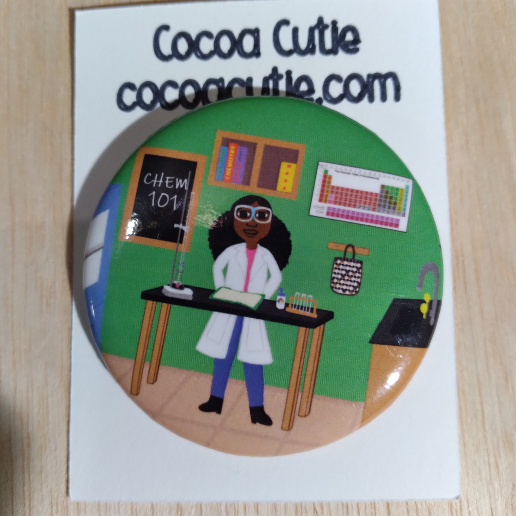 Cocoa Cutie Chemist Girl Button Dark Skin Tone