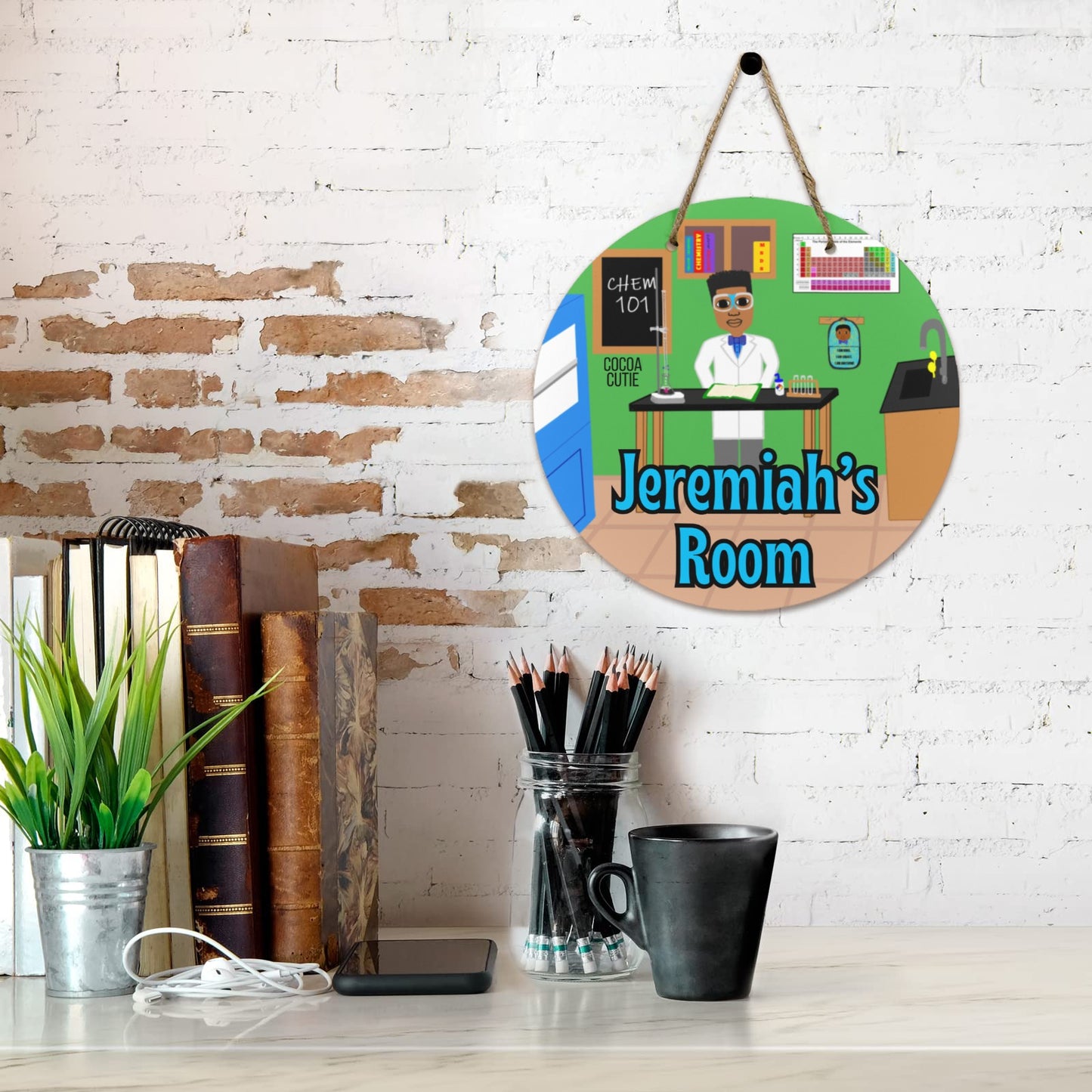 Cocoa Cutie Chemist Boy Round Wooden Wall Door Sign 11.8''