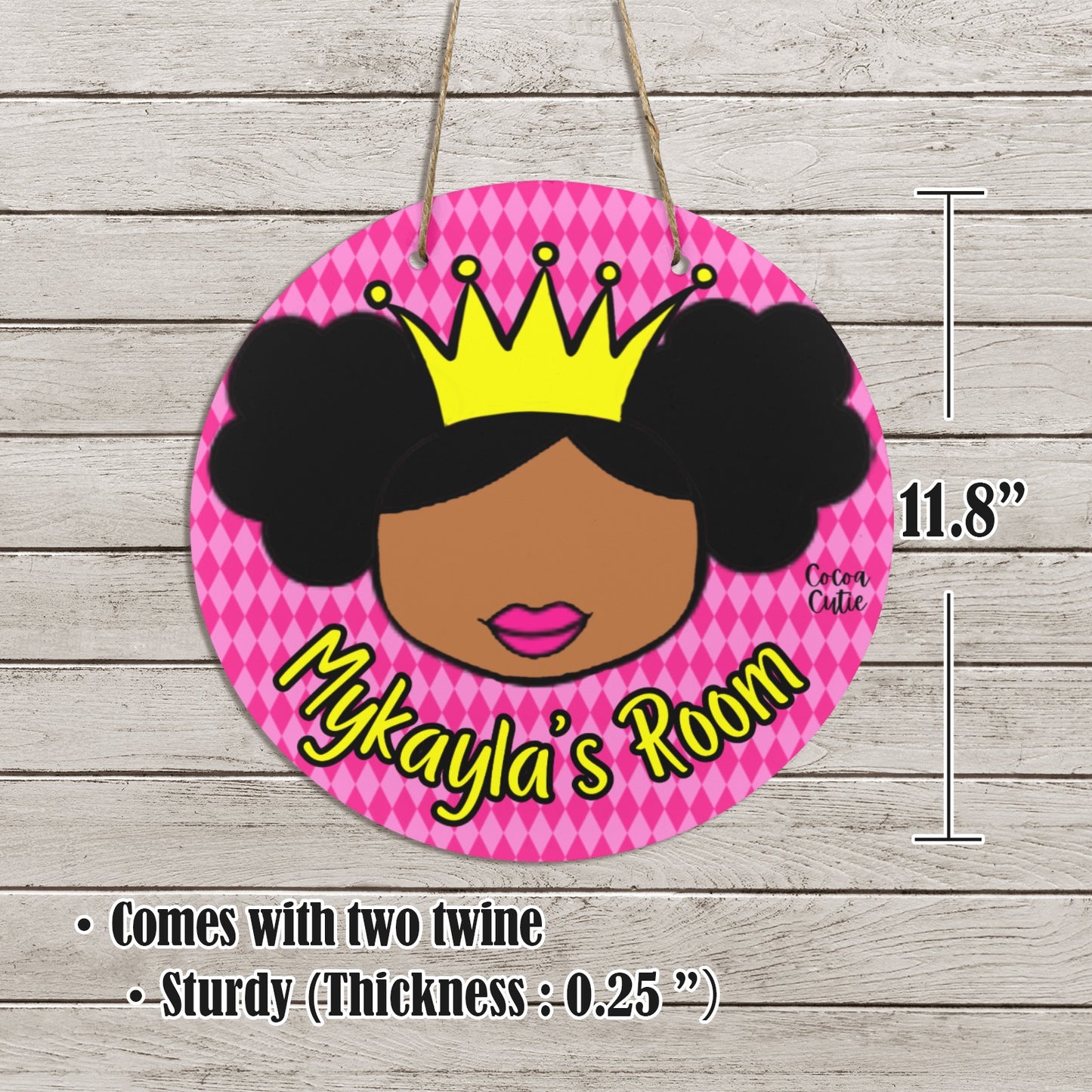 Cocoa Cutie Princess Vibes Round Wooden Wall Door Sign 11.8''