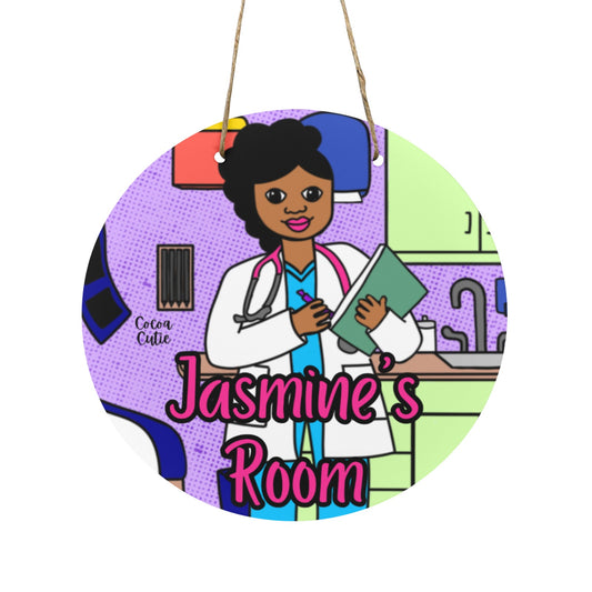 Cocoa Cutie Doctor Girl Round Wooden Wall Door Sign 11.8''