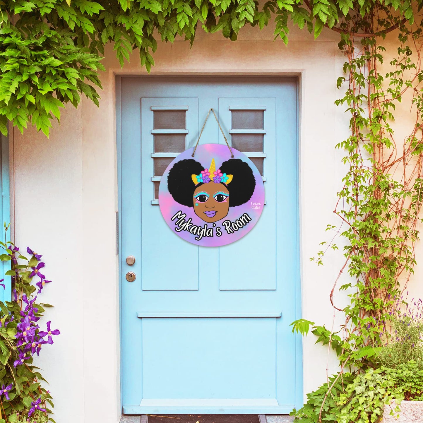 Cocoa Cutie Unicorn Magic Round Wooden Wall Door Sign 11.8''