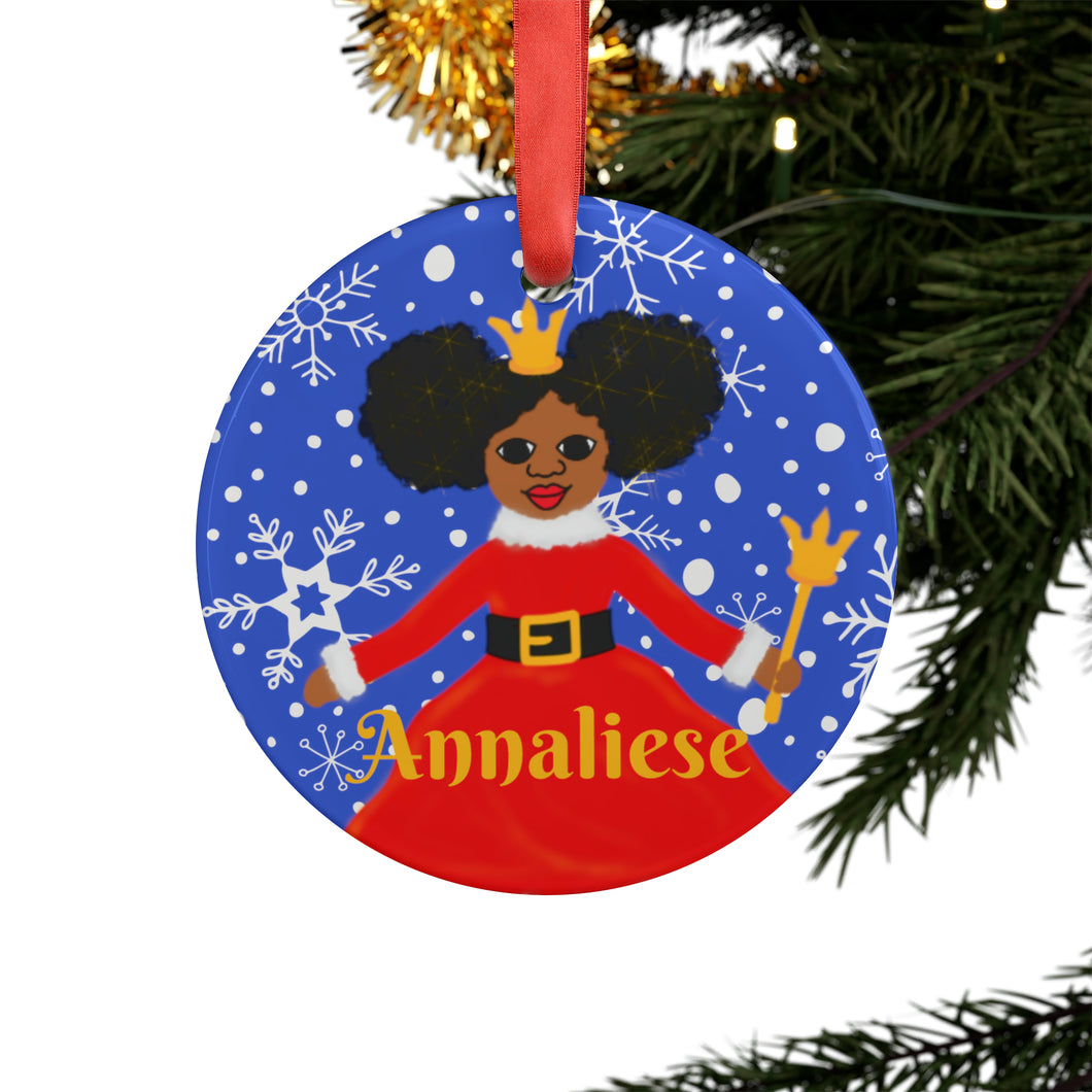 Cocoa Cutie Christmas Princess Acrylic Ornament with Ribbon (PICK SKIN TONE)