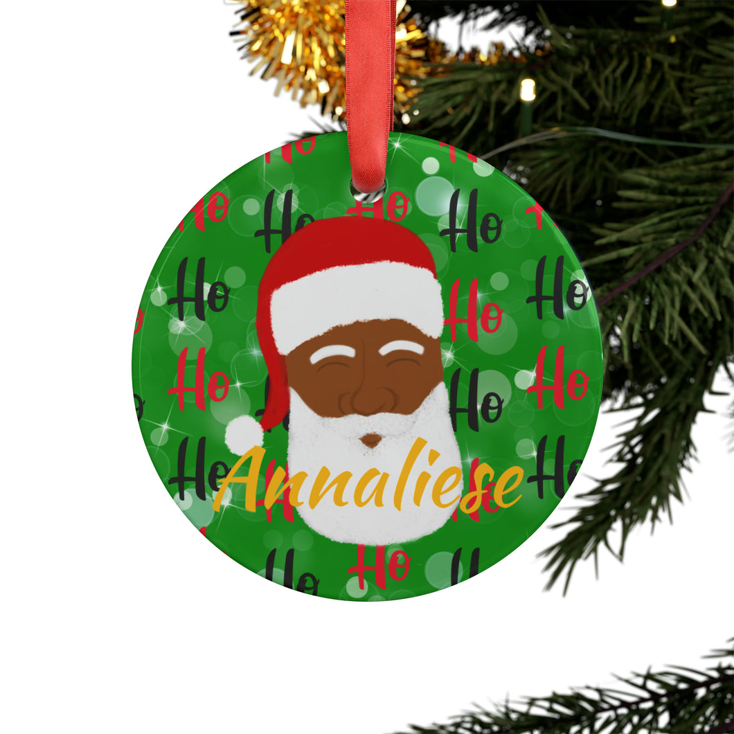 Cocoa Cutie Christmas Santa Acrylic Ornament with Ribbon
