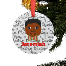 Load image into Gallery viewer, Cocoa Cutie Christmas Bow Tie Boy Acrylic Ornament with Ribbon (PICK SKIN TONE)
