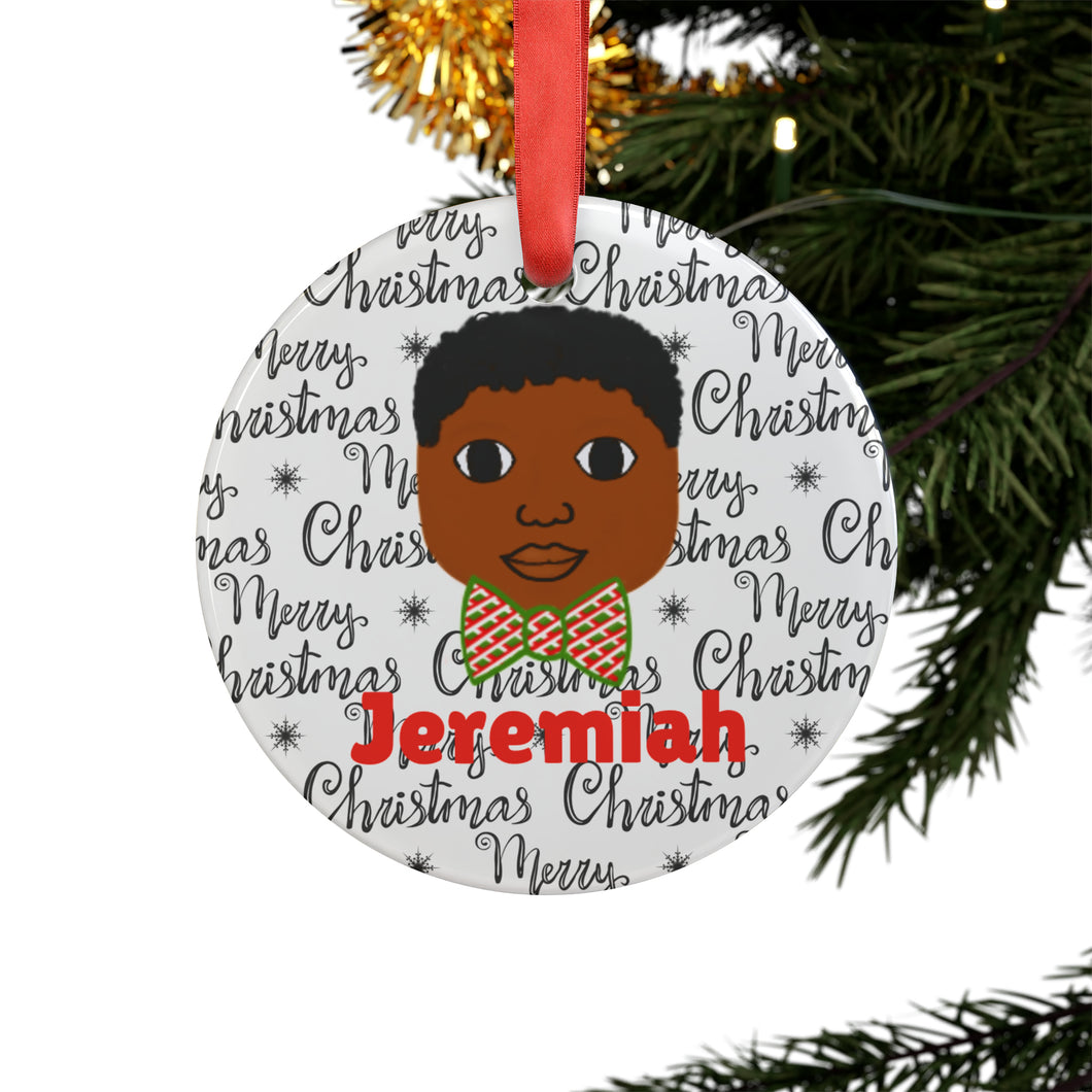 Cocoa Cutie Christmas Bow Tie Boy Acrylic Ornament with Ribbon (PICK SKIN TONE)