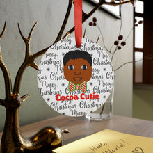 Load image into Gallery viewer, Cocoa Cutie Christmas Bow Tie Boy Acrylic Ornament with Ribbon (PICK SKIN TONE)
