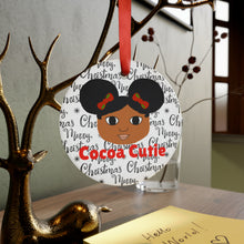 Load image into Gallery viewer, Cocoa Cutie Christmas Afro Puffs Acrylic Ornament with Ribbon (PICK SKIN TONE)
