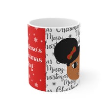 Load image into Gallery viewer, Cocoa Cutie Christmas Afro Puffs Ceramic Mug (11oz\15oz\20oz) (PICK SKIN TONE)

