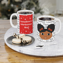 Load image into Gallery viewer, Cocoa Cutie Christmas Afro Puffs Ceramic Mug (11oz\15oz\20oz) (PICK SKIN TONE)
