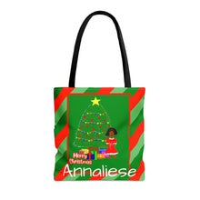Load image into Gallery viewer, Cocoa Cutie Christmas Tree Girl Tote Bag
