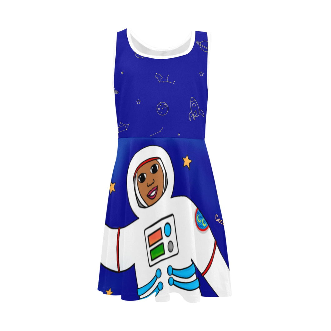 Cocoa Cutie Astronaut Kid's Sleeveless Dress(PICK SKIN TONE)