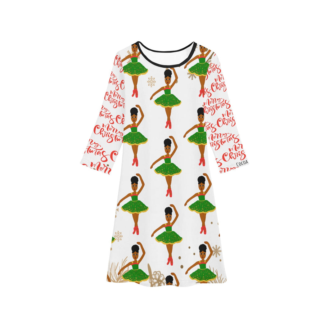 Cocoa Cutie Christmas Ballerina Girls' Long Sleeve Dress