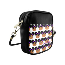 Load image into Gallery viewer, Cocoa Cutie Afro Puffs and Purple Bows Faux Leather Purse (PICK YOUR SKIN TONE)
