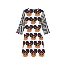 Load image into Gallery viewer, Cocoa Cutie Afro Puffs and Pink Bows Girls&#39; Long Sleeve Dress (PICK SKIN TONE)
