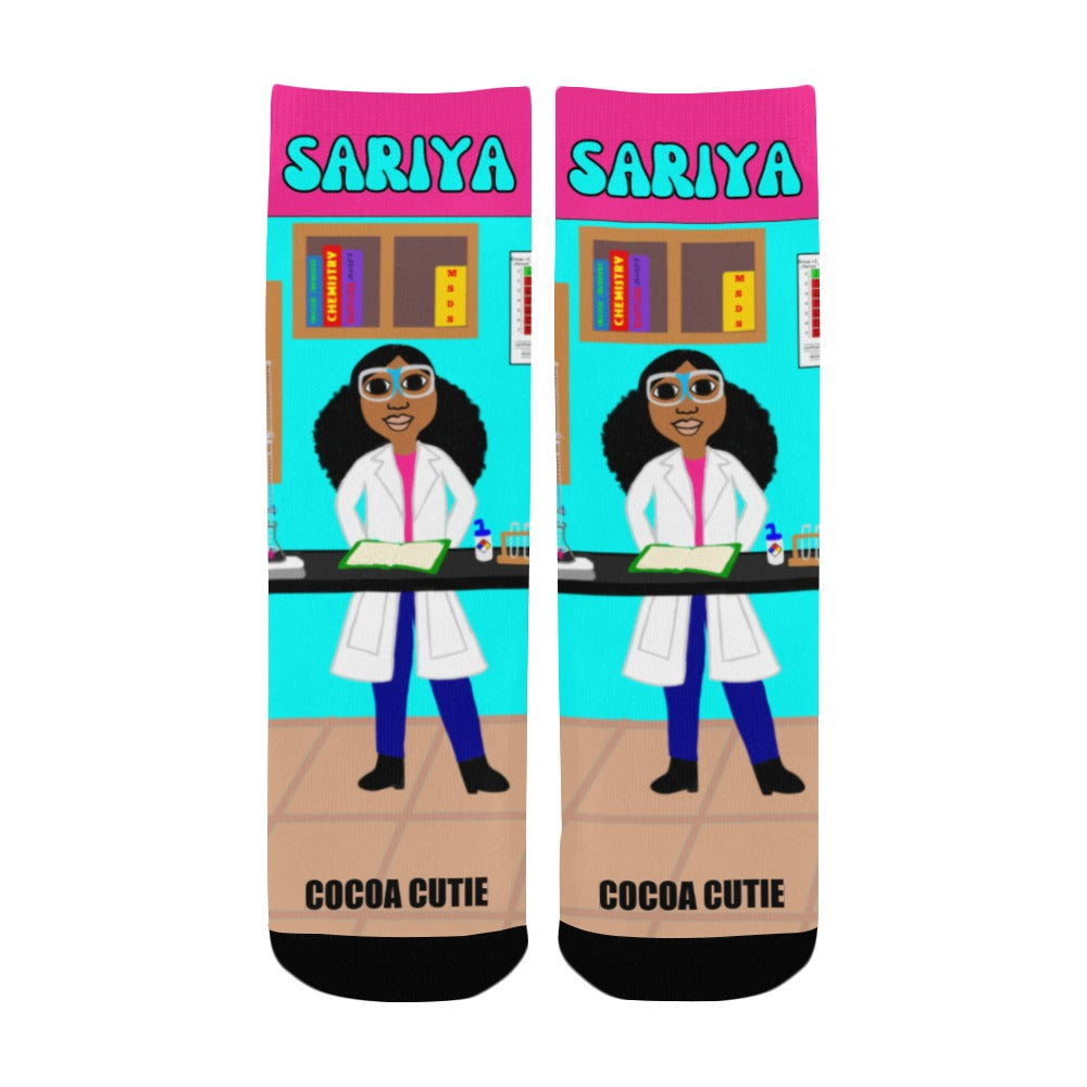 Cocoa Cutie Chemist Girl Kid's Socks (PICK YOUR SKIN TONE.)