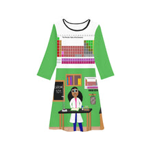 Load image into Gallery viewer, Cocoa Cutie Chemist Scientist Jordyn Green Girls&#39; Long Sleeve Dress (PICK SKIN TONE)
