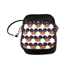 Load image into Gallery viewer, Cocoa Cutie Afro Puffs and Purple Bows Faux Leather Purse (PICK YOUR SKIN TONE)
