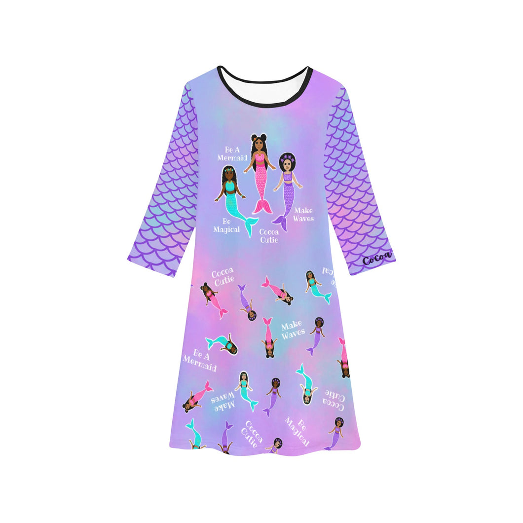 Cocoa Cutie Mermaids Girls' Long Sleeve Dress