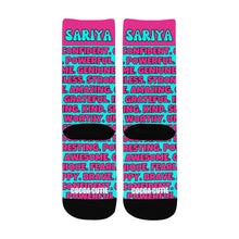 Load image into Gallery viewer, Cocoa Cutie Affirmations Pink Teal Kids&#39; Socks
