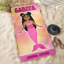 Load image into Gallery viewer, Cocoa Cutie Pink Mermaid Beach Towel 31&quot;x71&quot;(PICK SKIN TONE)
