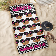 Load image into Gallery viewer, Cocoa Cutie Afro Puffs and Pink Bows Beach Towel 31&quot;x71&quot; (PICK SKIN TONE)
